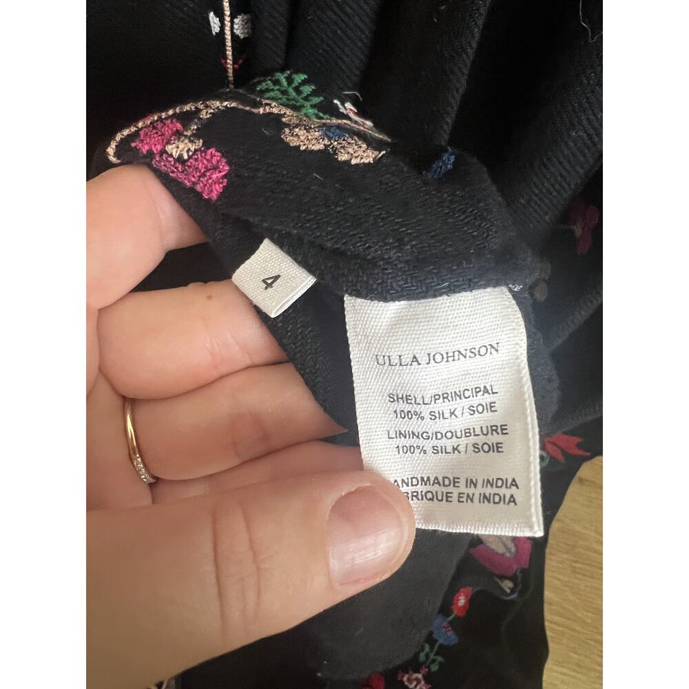 Ulla Johnson Irina Dress Black Folk Embroidered Silk Maxi Size 4 - Picture 13 of 14